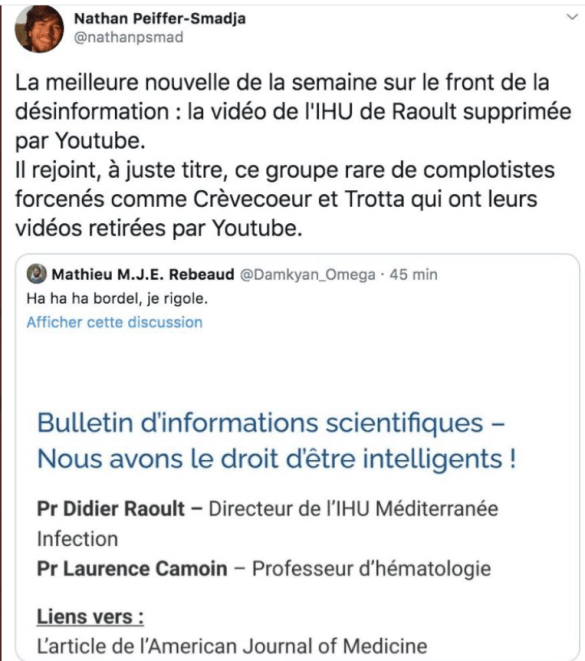 La dernière vidéo du Pr. Raoult faisant à nouveau l'apologie de la Chloroquine aurait été censurée sur Youtube (Vidéo)