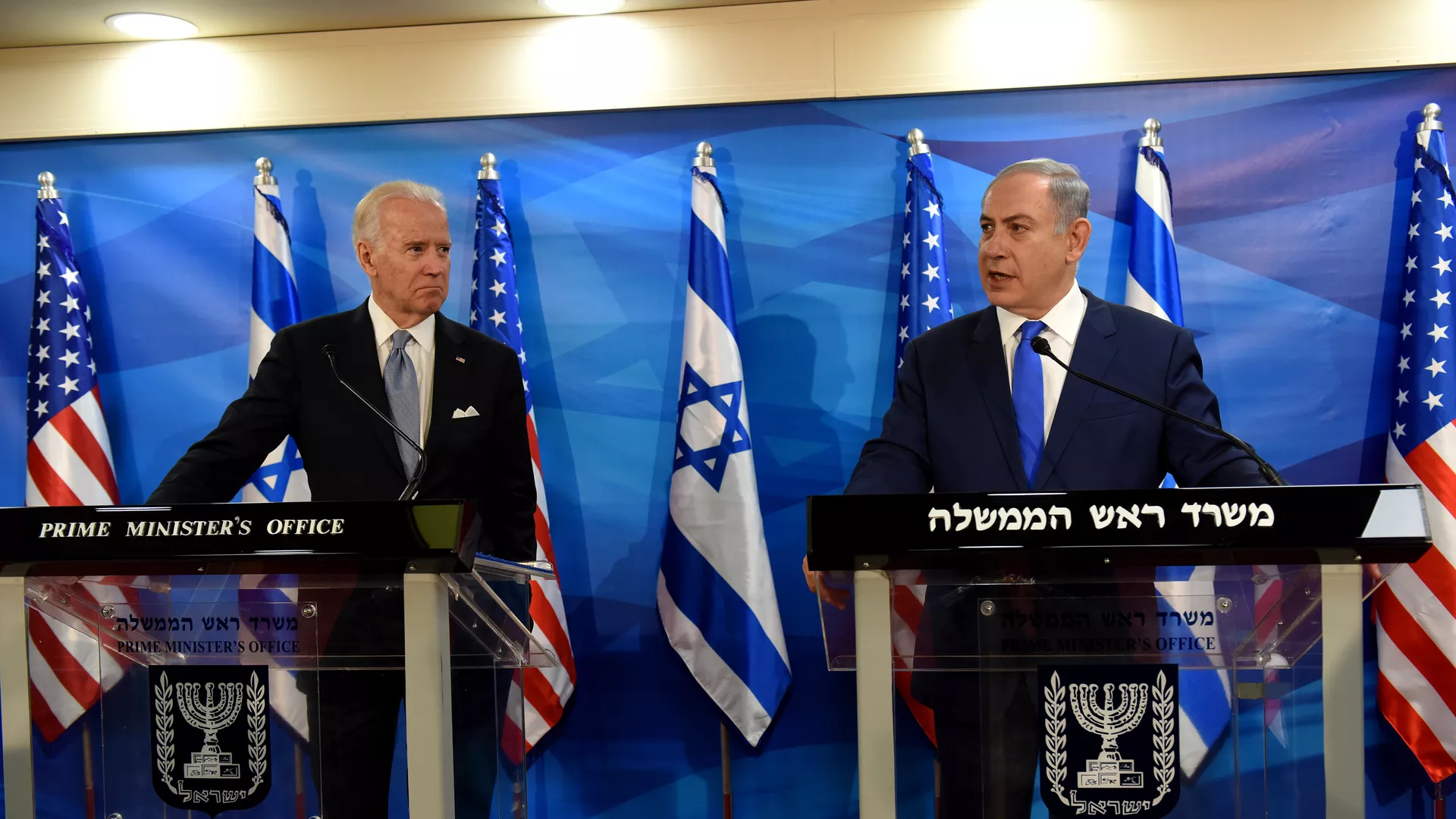 Biden et Nétanyahou à Jérusalem en 2016. Photo : Debbie Hill/AFP via Getty