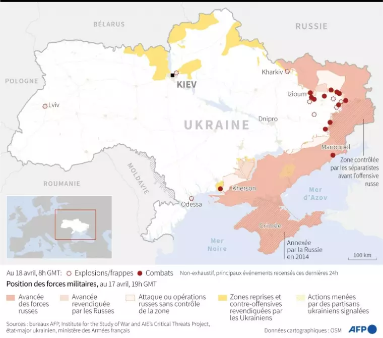 Situation militaire en Ukraine au 18.04.22 (c) AFP