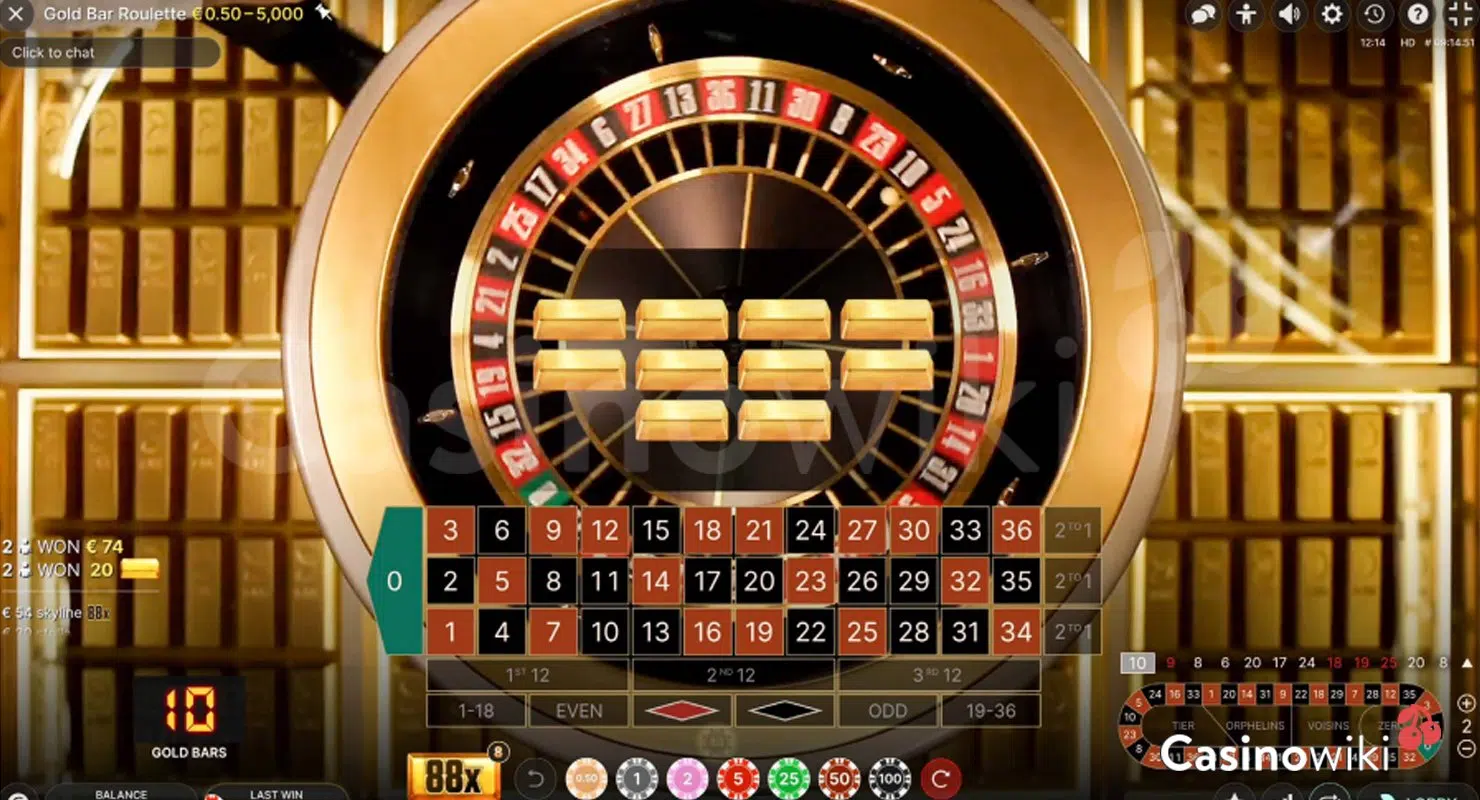 jeu de roulette en ligne en direct Gold Bar Roulette lingots d'or sur la grille de jeu
