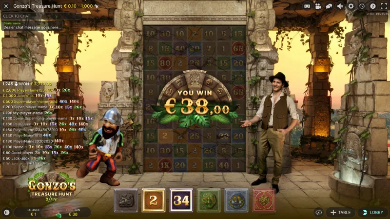 jeu de casino en ligne live Gonzo's Treasure Hunt Live paiement des gains