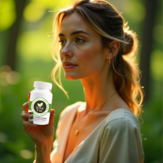 Femme contemplative tenant un flacon de Ginkgo Biloba, complément naturel