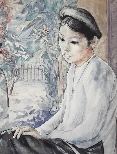 "Au seuil du jardin", encre et aquarelle, 1931