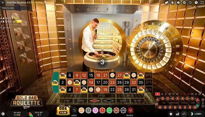jeu de casino en direct en ligne Gold Bar Roulette : la roue