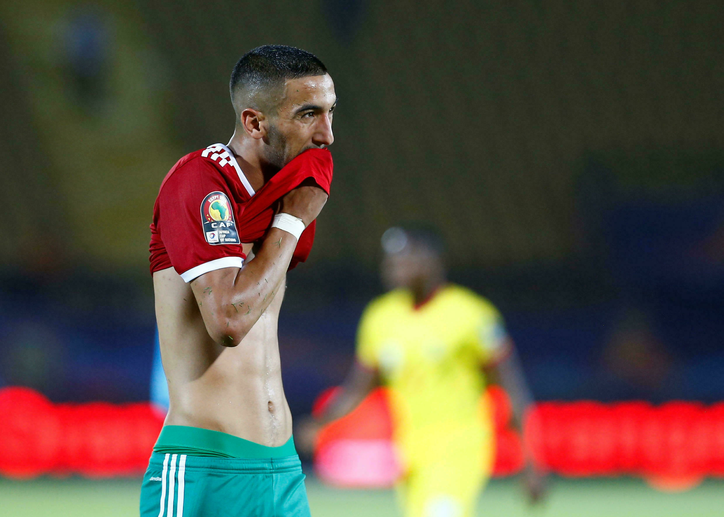 Hakim Ziyech, l'attaquant marocain, a manqué un penalty dans le temps additionnel du match face au Bénin, en 8e de finale de la CAN 2019. Mohamed Abd El Ghany/Reuters